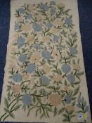 KASHMIRI HAND STICK WOOL CHAIN RUG - cream ground with pink and blue flowers on leafy branches,