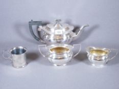 ELECTROPLATE THREE PIECE TEA SERVICE and a Walker and Hall tankard