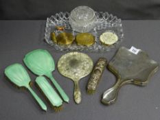 SILVER & OTHER DRESSING TABLEWARE including a Chester hallmarked hand mirror, vintage base metal