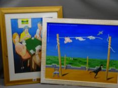 DAGNALL acrylic - Four card players at a table, signed, 34 x 45cms and oil on board, humorous scene,