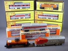 LIONEL/RAIL KING ELECTRIC TRAINS O'GAUGE - including a Santa Fe diesel engine with three boxed and