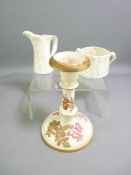 ROYAL WORCESTER - a leaf bodied plain white cream jug and twin handled circular sugar basin, 1921