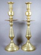 PAIR OF FINE BRASS CANDLESTICKS WITH DRIP TRAYS
