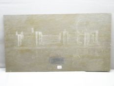 SLATE PANEL with sketch of Caernarfon Castle, 46 x 84cms