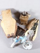 OLD COFFEE GRINDER, jewellers' ring stretchers and an assortment of items