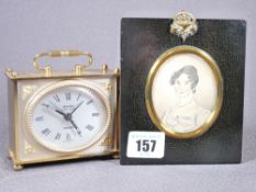 PORTRAIT MINIATURE - a label verso 'Mary Paige 1820' and a reproduction carriage clock