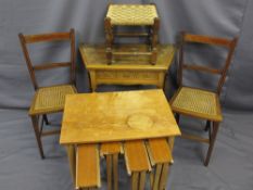 VINTAGE FURNITURE, a parcel to include a pair of Edwardian cane seated chairs, an oak hall table,