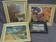 FRAMED ABSTRACT PRINT, 42 x 52cms, two landscape prints and a framed print 'June in Tyrol' after J