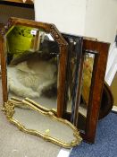 VINTAGE & OTHER WALL MIRRORS including a nice walnut example with carved top details