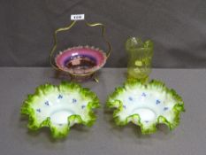 FOUR PIECES OF VASELINE, OPALINE & OTHER VINTAGE GLASSWARE