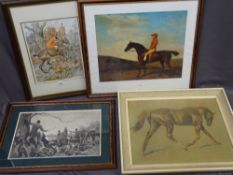 COLOURED HUNTING PRINT after J A Stewart, 41 x 32cms, a print of horse and rider entitled '