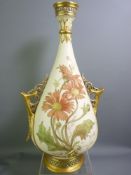 ROYAL WORCESTER - handsome cream ground elaborately floral decorated vase with narrow neck to a