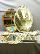 MIRRORS - Shield shaped mahogany wall mirror and assorted gilt frames mirrors ETC