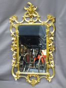 REPRODUCTION GILT WOOD EFFECT CHIPPENDALE STYLE MIRROR, 105cms H, 58cms W