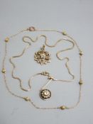 SEED PEARL PENDANT DROP ON CHAIN and a star shaped pendant, similarly set with a further fine link