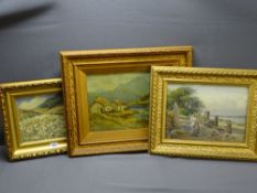 W G HUGHES watercolour - Anglesey coastal scene of a lady looking out to sea and two gilt framed