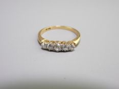18CT GOLD FIVE STONE DIAMOND SET RING size O, 2.8grms
