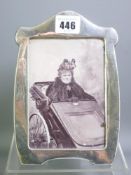 HALLMARKED SILVER PHOTOGRAPH FRAME with wooden easel stand, inscribed to the front 'Charlotte
