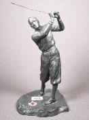 SPELTER FIGURE OF A GOLFER inscribed 'Denhenan ??? 1930', 27cms H