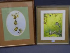 J THRASHER two amusing watercolours - mice dangling titled 'Teamwork', 26 x 20cms and shrews playing