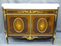 EXCELLENT REPRODUCTION EMPIRE STYLE PINK MARBLE TOP SIDE CABINET, the shaped top over a single