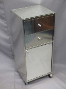 ULTRA MODERN MIRRORED & POLISHED METAL STORAGE CABINET of two drawers over a lower cupboard door,