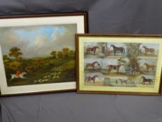 AFTER J N SARTORIUS large hunting print, 63 x 77cms and a coloured print, profiles of race horses