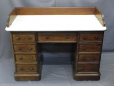 VICTORIAN MAHOGANY MARBLE TOP TWIN PEDESTAL WASH-STAND with three sided railback and rounded