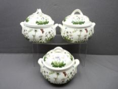 PORTMEIRION BOTANIC GARDENS, three casserole pots with lids
