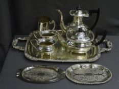 FOUR PIECE PLEATED TEASET, two handled serving tray and other items of EPNS ware