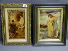 PAIR OF SIMILAR THEMED CRYSTOLEUMS, one being a young woman looking wistfully into a hand mirror,