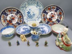 ANTIQUE & LATER ORIENTAL CERAMICS & FIGURINES, a mixed group including a carved Japanese netsuke
