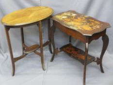 ARTS & CRAFTS STYLE DECORATIVE TABLE and one other, 68 and 74cms H respectively