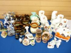 STAFFORDSHIRE DOGS, flatbacks, copper lustre, Masons and other china