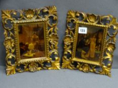 PAIR OF GILT FRAMED VICTORIAN CRYSTOLEUMS depicting a courting couple and a young mother with her