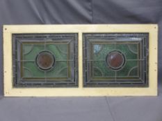 VICTORIAN STAINED GLASS PANEL, 54cms H, 115cms L