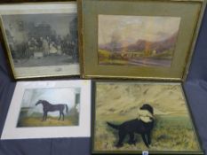 AFTER WILKIE - engraving 'The Rent Day', 50 x 63cms, oil painting on board of a gun dog with its