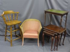 LLOYD LOOM LUSTY ARMCHAIR, a modern bar stool, three reproduction mahogany occasional tables and one