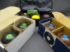 GREENMASTER, Taylor's and another boxed and cased crown green bowls