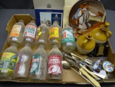 GLASS MILK BOTTLES with advertising labels and a quantity of miscellaneous items