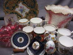 MIXED POTTERY, PORCELAIN & GLASSWARE, a collection including a gilt and green bowl with blue cross