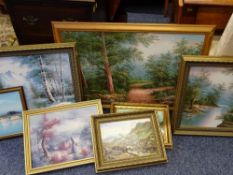 CONTEMPORARY OILS ON CANVAS, a parcel, and two gilt framed oilographs after the originals, various