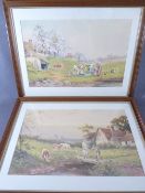 H MURRAY pair of watercolours - 'Feeding the Cows' and 'Fishing in the Stream', signed, 28 x 43cms