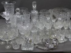 QUALITY GLASSWARE including decanters, drinking, bon bon dish, vases, paperweights ETC (3 tubs)