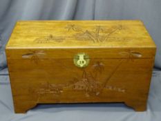 EASTERN CAMPHORWOOD CHEST, 56.5cms H, 102cms W, 49.5cms D