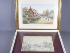 MAURICE A GREENWOOD black and white sketch - street scene Presall Lancashire, signed and dated 1973,