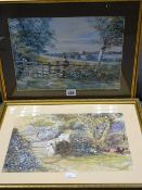 PAUL NAFTEL watercolour - entitled 'The Stile' near Wickham Market, Suffolk, together with another