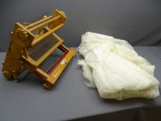 WEAVEMASTER TABLE TOP LOOM and a boxed vintage wedding dress
