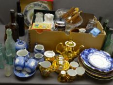 BERNADOTTE LUSTRE TEAWARE, other teaware, treen, vintage soda bottles ETC (2 boxes)