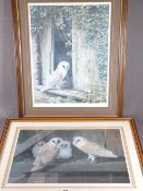 PATRICK D WHOLLEY limited edition print (230/650) - a pair of barn owls with their young, signed, 35